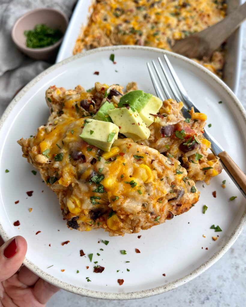 Plate of Southwestern Chicken and Rice Casserole