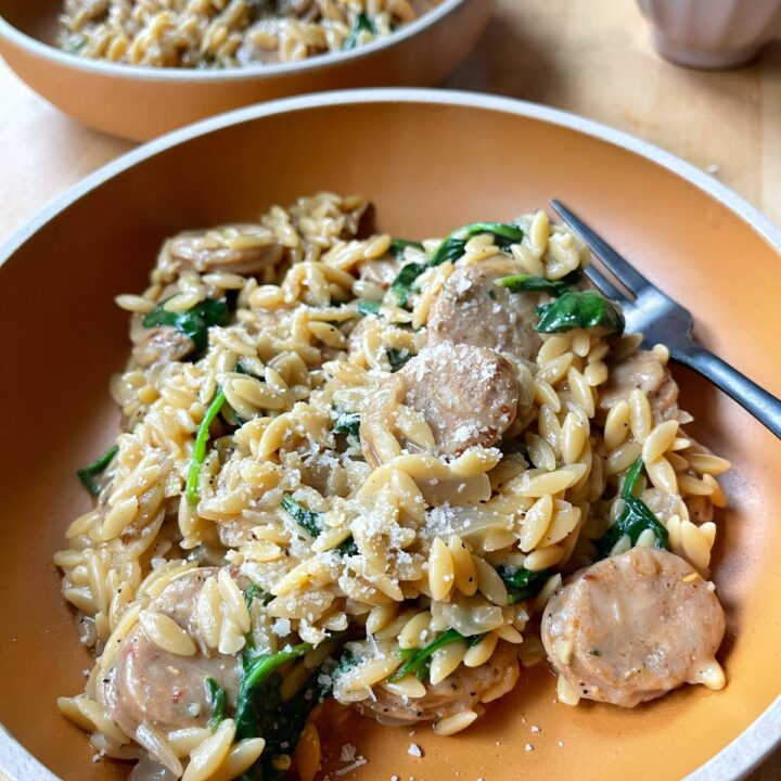 One Pan Chicken Sausage Orzo