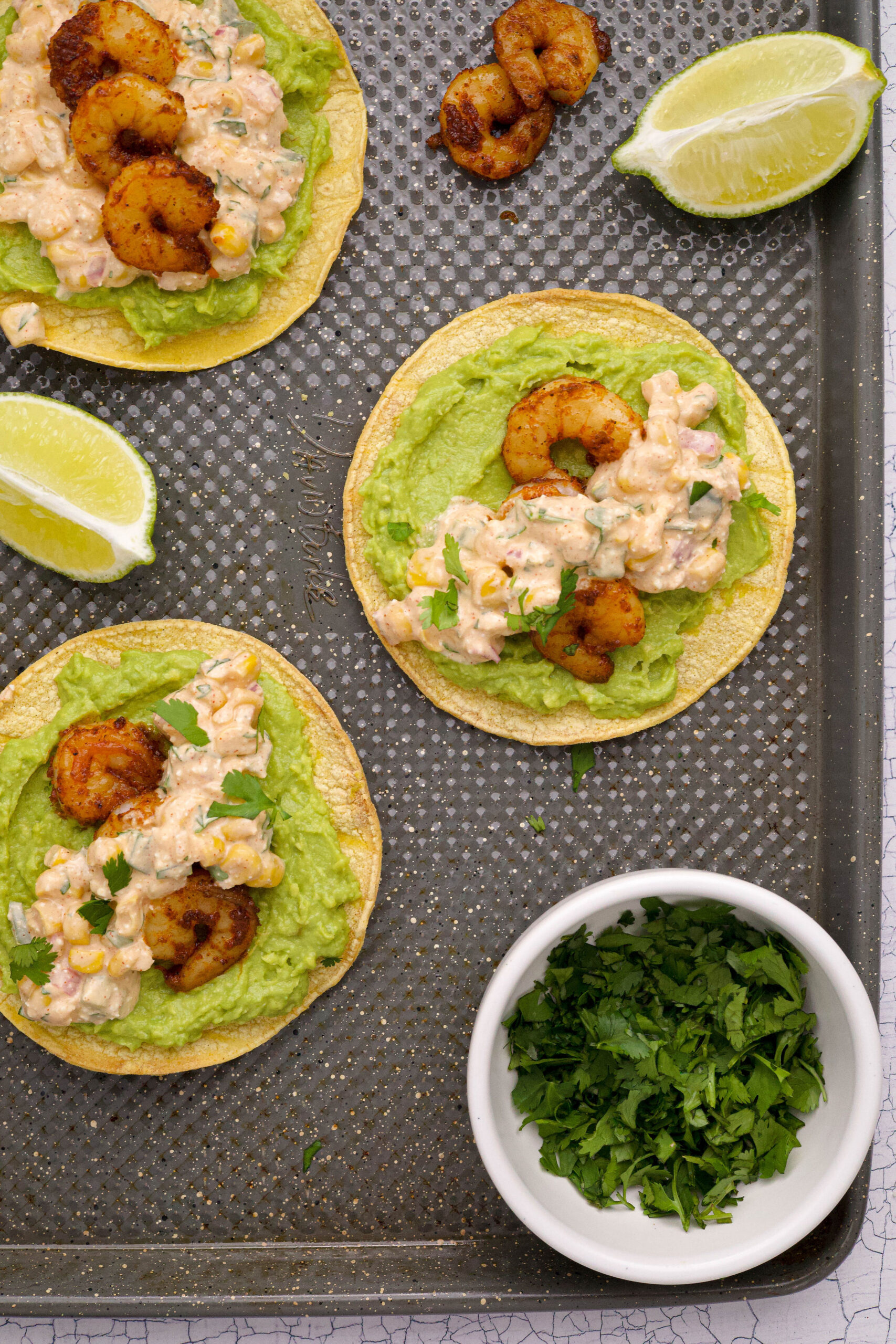 Street Corn Inspired Shrimp Tostadas