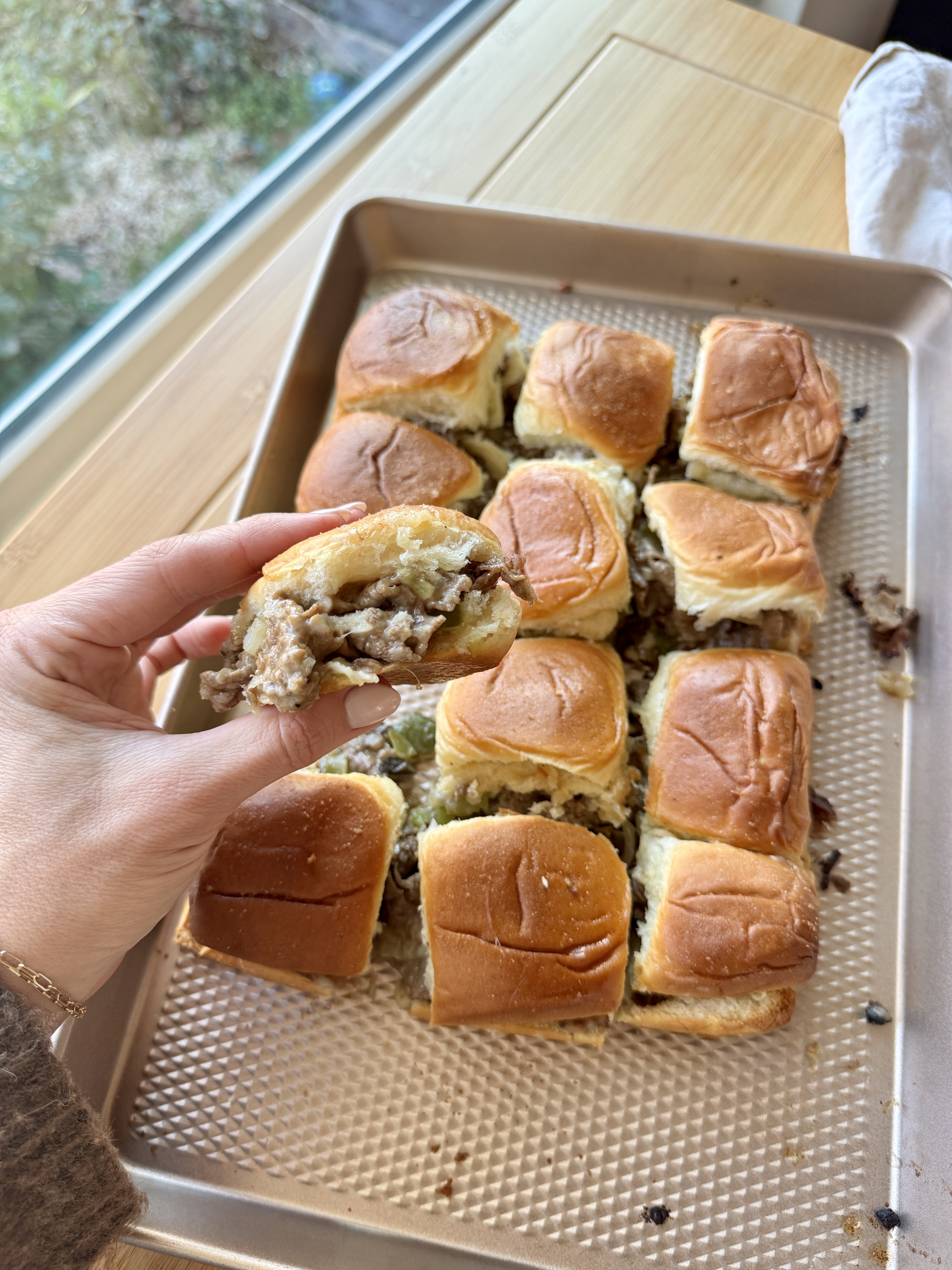 Philly Cheesesteak Sliders [onebalancedlife.com]