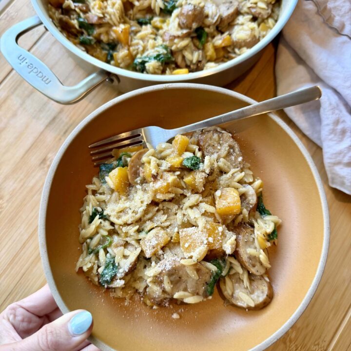 One Pan Butternut Squash & Chicken Sausage Orzo