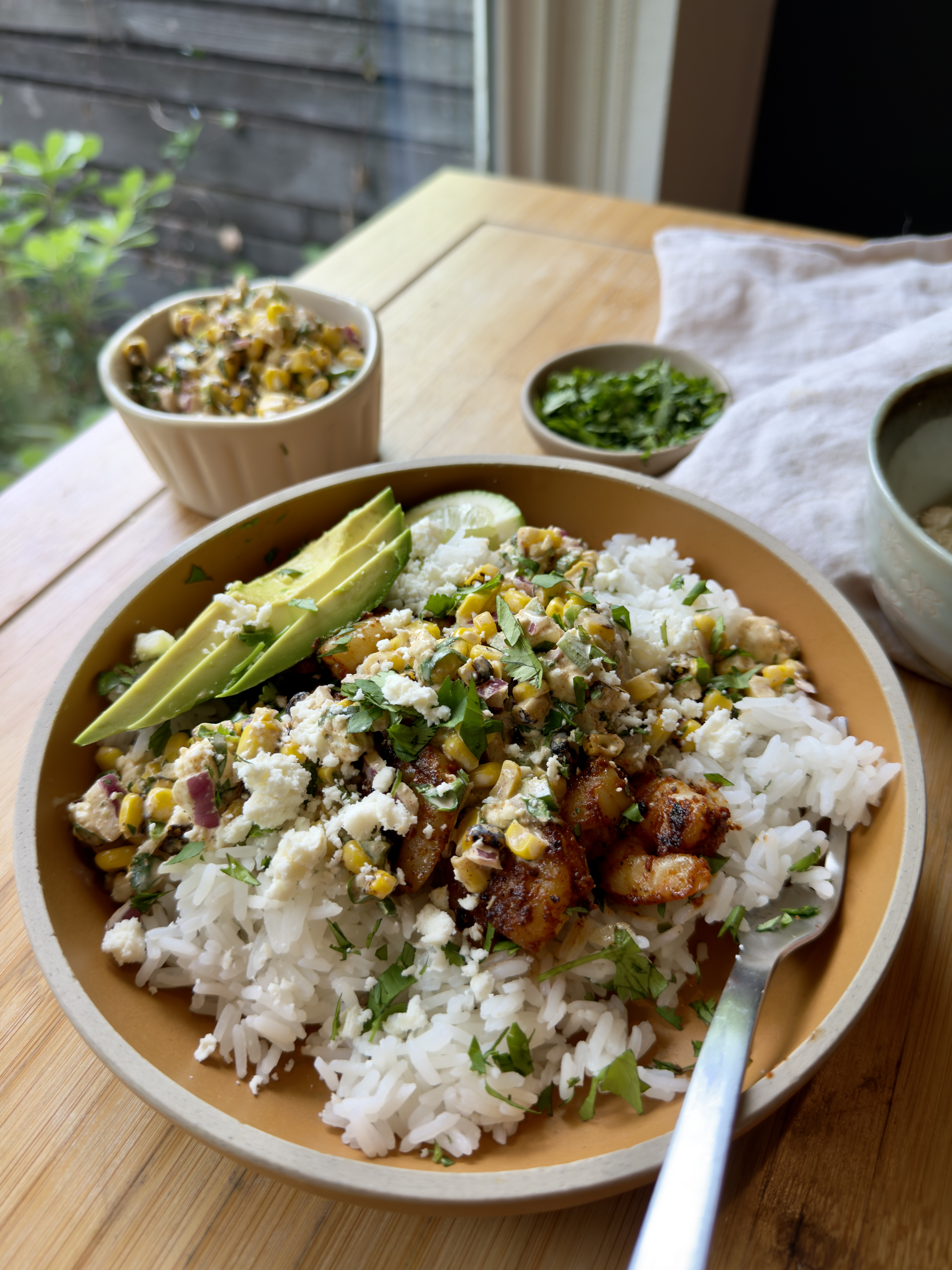  Street Corn Inspired Shrimp Rice Bowl