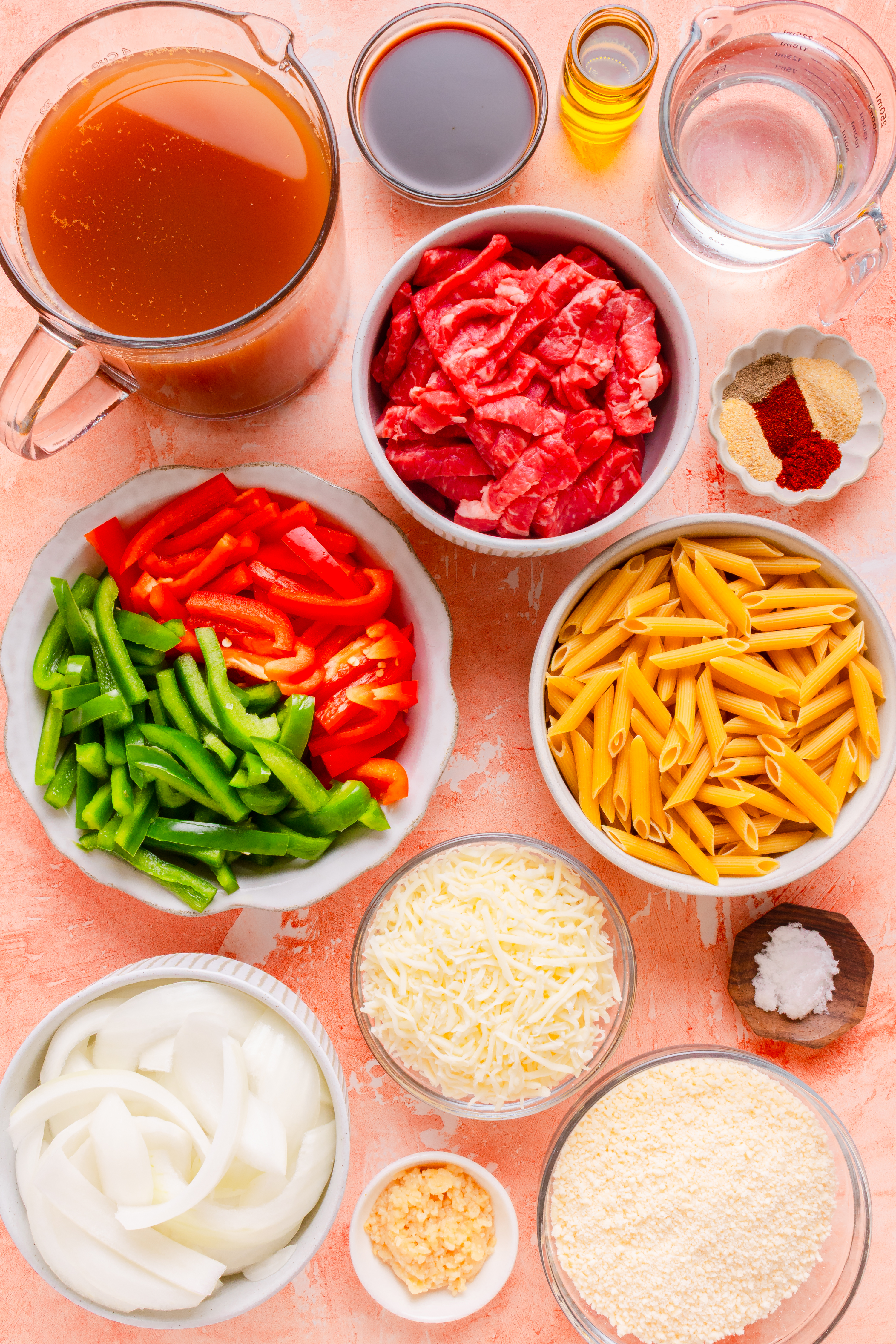 One Pan High Protein Philly Cheesesteak Pasta